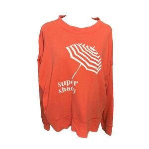 Aerie Super Shady Beach Umbrella Sweatshirt Coral Orange Waffle Knit Size Medium